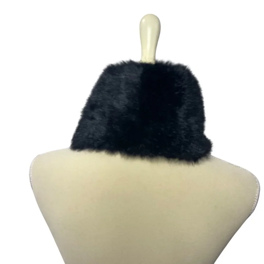 Vintage Cejon Faux Fur Pull Through Scarf Keyhole Scarf Neck Wrap Black USA Made